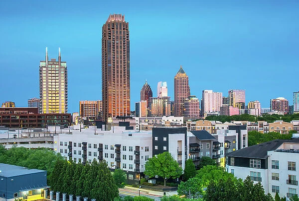 USA, Atlanta, Georgia, Midtown Skyline, Commercial And Residential District, Fulton County, Dusk