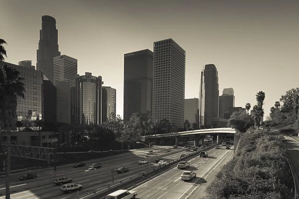USA, California, Los Angeles, downtown and Rt. 110 Harbor Freeway