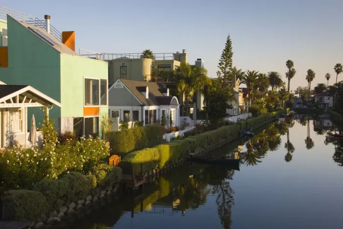 Framed Print : USA, California, Los Angeles, Venice, homes along Venice canals