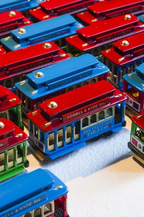 Framed Print : USA, California, San Francisco, miniature San Francisco cable car toys Framed Print : USA, California, San Francisco, miniature San Francisco cable car toys