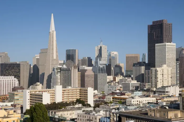 Framed Print : USA, California, San Francisco, Downtown and TransAmerica Building