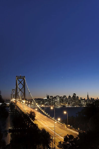 USA, California, San Francisco, Oakland Bay Bridge and City Skyline