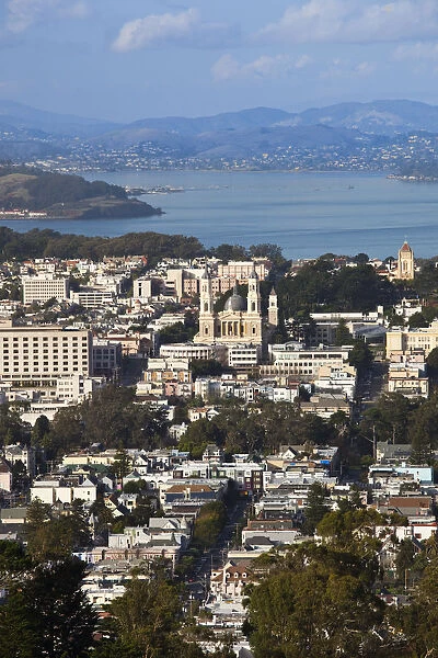 USA, California, San Francisco, Twin Peaks, elevated late afternoon view of Avenues area
