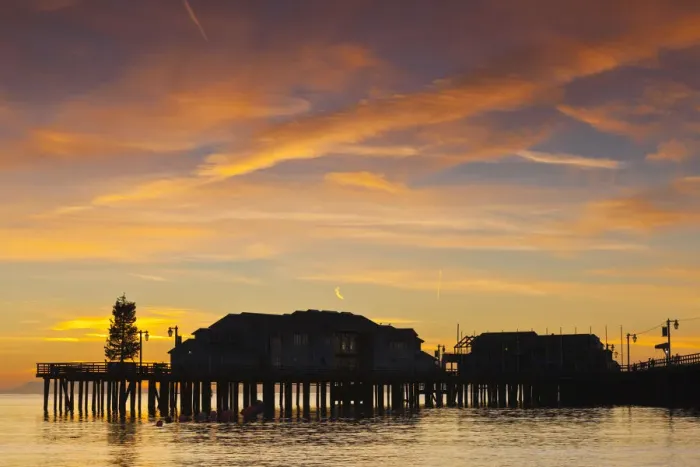 Framed Print : USA, California, Southern California, Santa Barbara, Stearns Wharf, dawn
