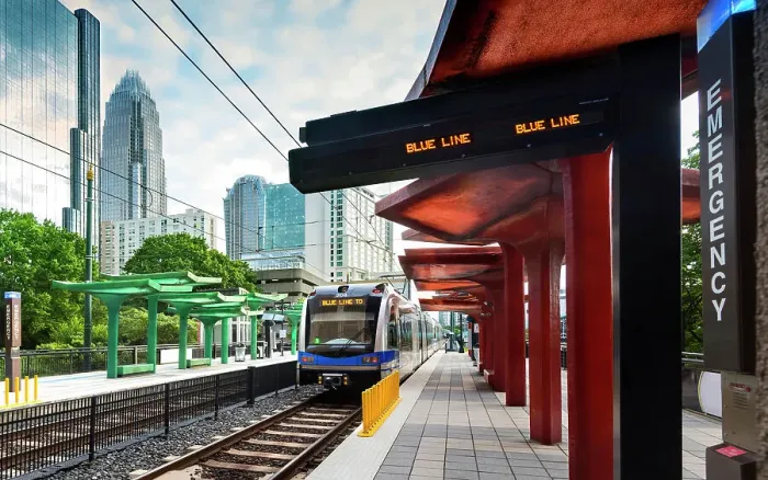 Framed Print : USA, Charlotte, North Carolina, Downtown, Light Rail Transport, Commuter Train