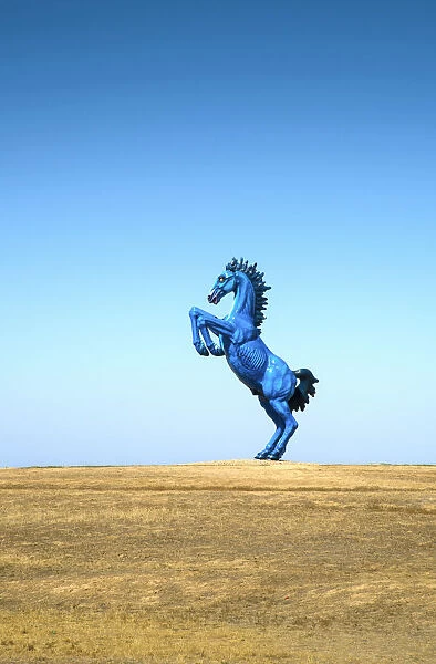 USA, Colorado, 32 High Blue Mustange Sculpture, Public Arts Commission, Denver