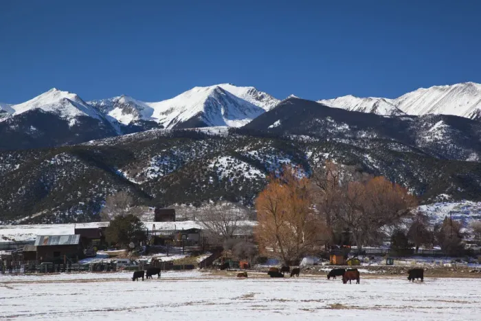 Framed Print : USA, Colorado, Coaldale, ranch and Sangre de Cristo Mountains, winter Framed Print : USA, Colorado, Coaldale, ranch and Sangre de Cristo Mountains, winter
