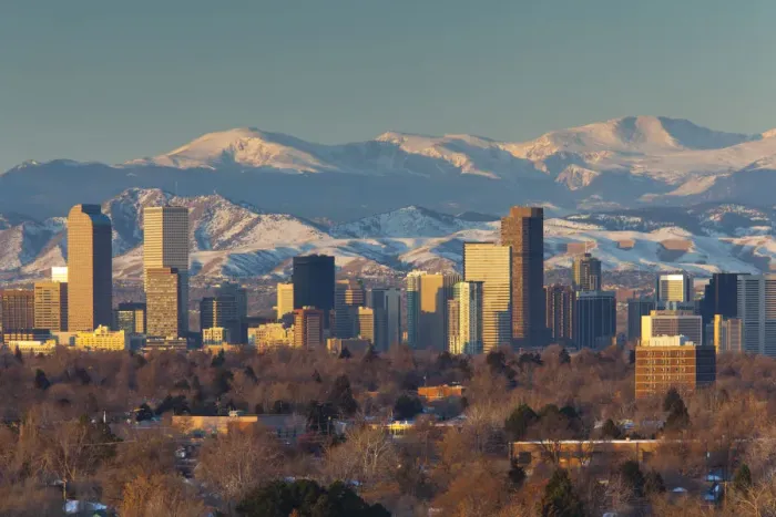 Framed Print : USA, Colorado, Denver, city view and Rocky Mountains from the east Framed Print : USA, Colorado, Denver, city view and Rocky Mountains from the east