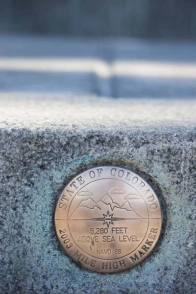 USA, Colorado, Denver, Colorado State Capitol, official Mile High marker on capitol steps