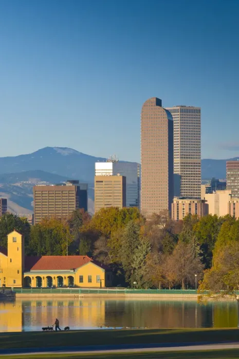 Framed Print : USA, Colorado, Denver, Skyline across the Denver City Park Framed Print : USA, Colorado, Denver, Skyline across the Denver City Park