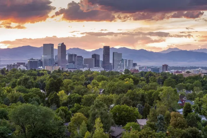 Framed Print : USA, Colorado, Denver Skyline and Rocky Mountains