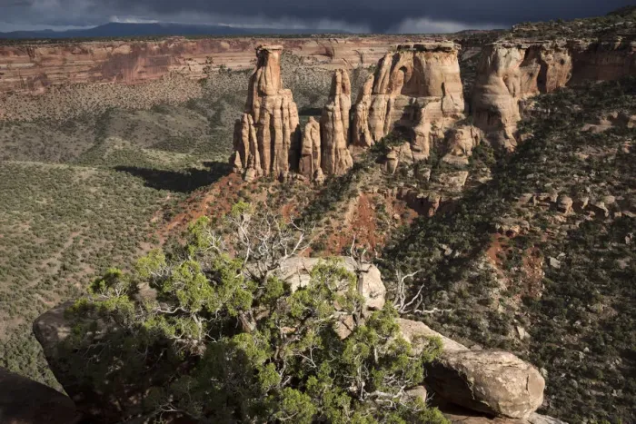 Framed Print : USA, Colorado, Mesa County, Thunderstorm approaching the Colorado National Monument