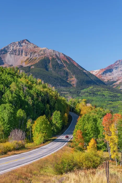 Framed Print : USA, Colorado, Telluride, Highway 145, part of the San Juan Skyway Scenic Byway, Sunshine Mountain