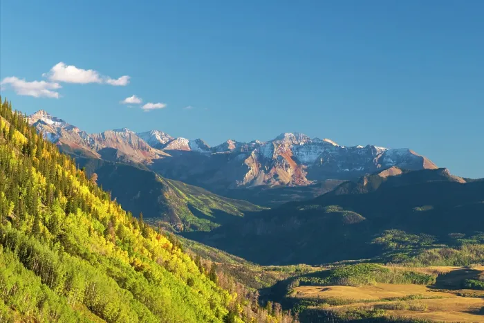 Framed Print : USA, Colorado, Telluride, San Juan Mountains, Wilson Peak and Fowler Peak from Last Dollar Road