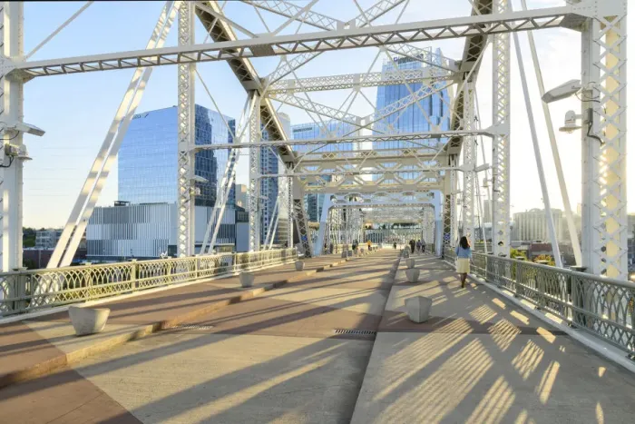 Framed Print : USA, Deep South, Tennessee, Nashville, John Seigenthaler Pedestrian Bridge Framed Print : USA, Deep South, Tennessee, Nashville, John Seigenthaler Pedestrian Bridge
