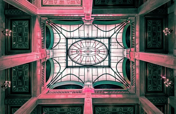 Framed Print : USA, Detroit, Michigan, Book Tower, 1926 Italian Renaissance-Style Skyscraper, Restored Art Glass Lobby Skylight Framed Print : USA, Detroit, Michigan, Book Tower, 1926 Italian Renaissance-Style Skyscraper, Restored Art Glass Lobby Skylight