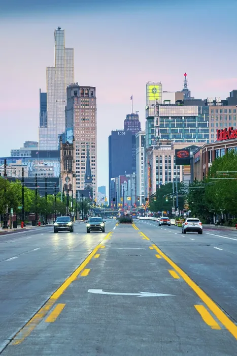 Framed Print : USA, Detroit, Michigan, Looking Down Woodward Avenue, Detroit's Main Street, New Hudson Building, Skyscraper Framed Print : USA, Detroit, Michigan, Looking Down Woodward Avenue, Detroit's Main Street, New Hudson Building, Skyscraper