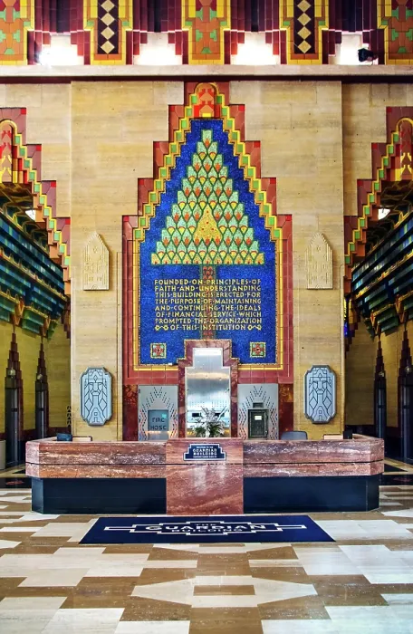 Framed Print : USA, Detroit, Michigan, Pine Tree Mosaic, Lobby of the 1920's Art Deco Guardian Building, National Historic Landmark