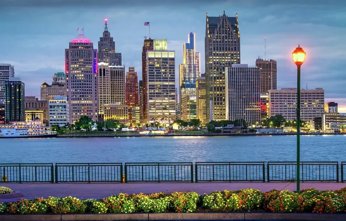 Framed Print : USA, Detroit, Michigan, Skyline View From Windsor, Canada Riverfront Trail, Across The Detroit River, New Hudson Building Framed Print : USA, Detroit, Michigan, Skyline View From Windsor, Canada Riverfront Trail, Across The Detroit River, New Hudson Building