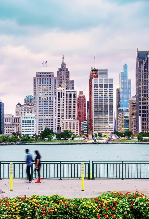 Framed Print : USA, Detroit, Michigan, Skyline View From Windsor, Canada Riverfront Trail, Across The Detroit River, New Hudson Building Framed Print : USA, Detroit, Michigan, Skyline View From Windsor, Canada Riverfront Trail, Across The Detroit River, New Hudson Building