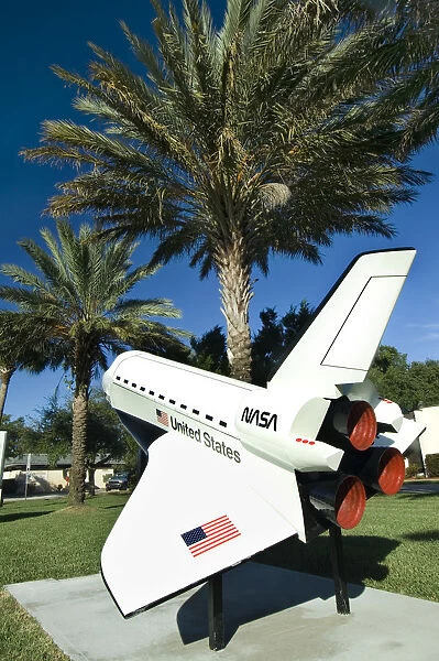 USA, Florida, City of Cape Canaveral, Space Shuttle Replica, NASA, American Flag