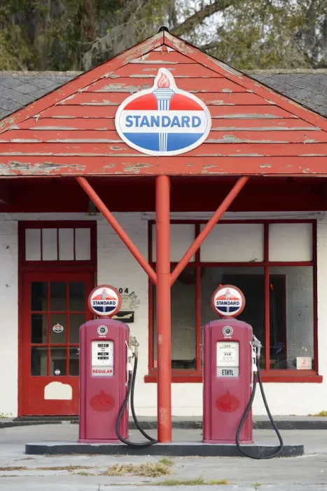 Framed Print : USA, Florida, Gilchrist County, old gas station in town of Trenton