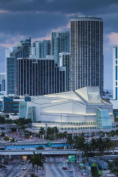 USA, Florida, Miami, Adrienne Arsht Center for the Performing Arts, elevated view