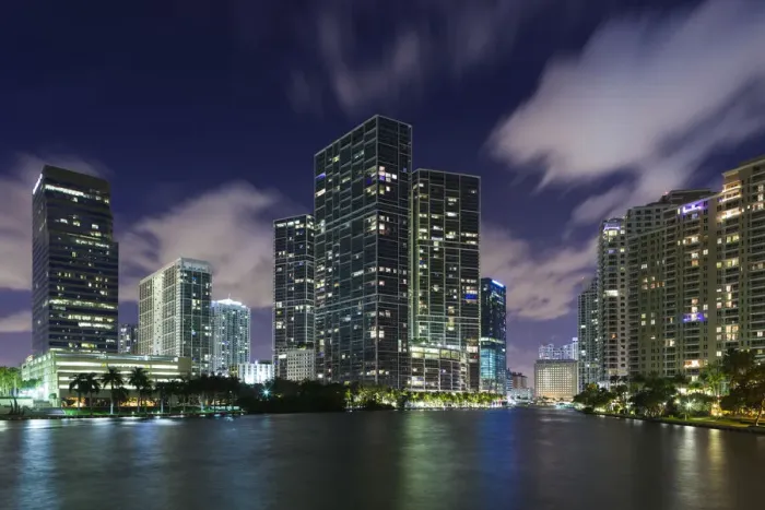 Framed Print : USA, Florida, Miami, city skyline from Brickell Key