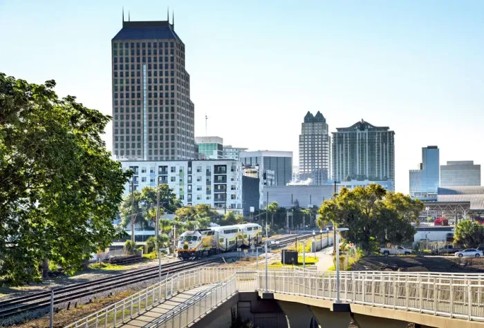 Framed Print : USA, Florida, Orlando, Downtown, Commuter Train