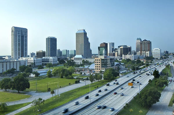 USA, Florida, Orlando, Downtown Skyline & Interstate 4