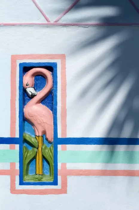 Framed Print : USA, Florida, Saint Augustine, Pink Flamingo Wall Relief, Magic Beach Motel, Art Deco