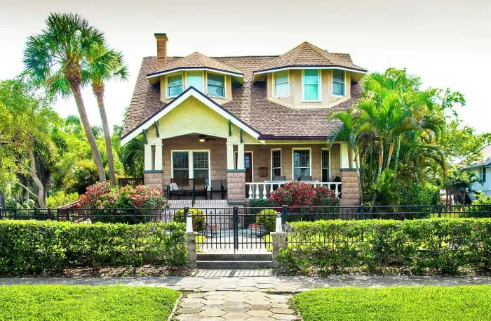 Framed Print : USA, Florida, Saint Petersburg, Pinellas County, Historic Old Southeast Neighborhood, 1915 Craftsman Bungalow, Tampa Bay Framed Print : USA, Florida, Saint Petersburg, Pinellas County, Historic Old Southeast Neighborhood, 1915 Craftsman Bungalow, Tampa Bay