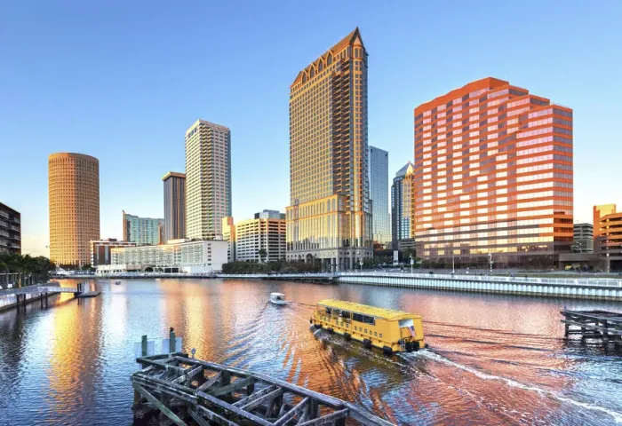 Framed Print : USA, Florida, Tampa, Hillsborough River, Downtown, Water Taxi