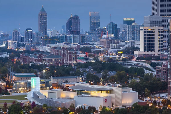 USA, Georgia, Atlanta, Centenial Olympic Park, elevated city view and Coca Cola World