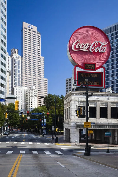 USA, Georgia, Atlanta, city skyline and Coca Cola sign
