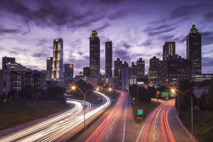 Framed Print : USA, Georgia, Atlanta, city skyline from Interstate 20 Framed Print : USA, Georgia, Atlanta, city skyline from Interstate 20