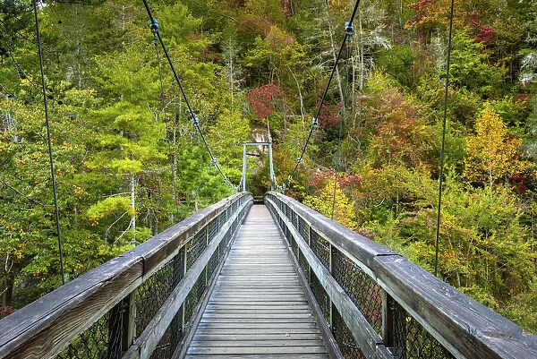 USA, Georgia, Tallulah Gorge State Park, Suspension Bridge, Appalachian Mountains, Autumn
