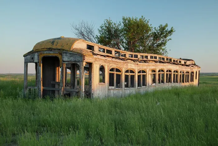 Framed Print : USA, Great Plains, North Dakota, Minot, Great Northern rail car, abandoned