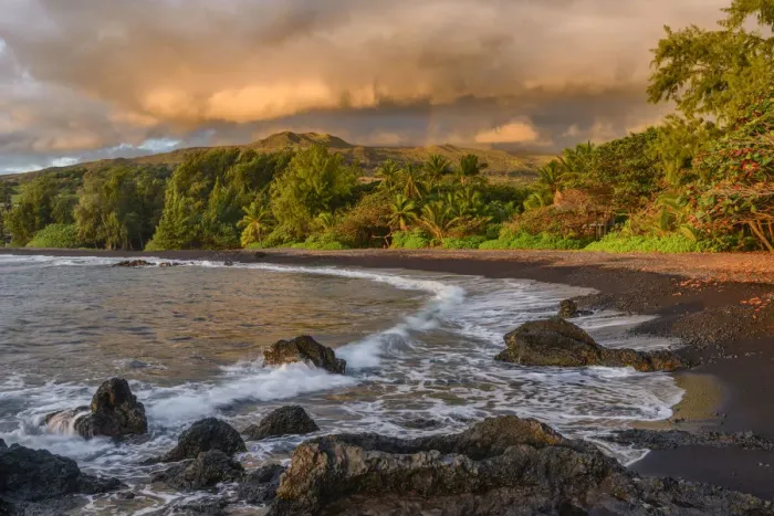 Framed Print : USA, Hawaii, Maui, Hana, Black sand beach near Hana Framed Print : USA, Hawaii, Maui, Hana, Black sand beach near Hana