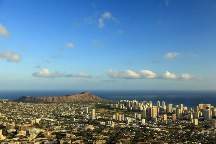 Framed Print : USA, Hawaii, Oahu, Honolulu Skyline and Diamond Head Crater, from Puu Ualakaa State Park Framed Print : USA, Hawaii, Oahu, Honolulu Skyline and Diamond Head Crater, from Puu Ualakaa State Park