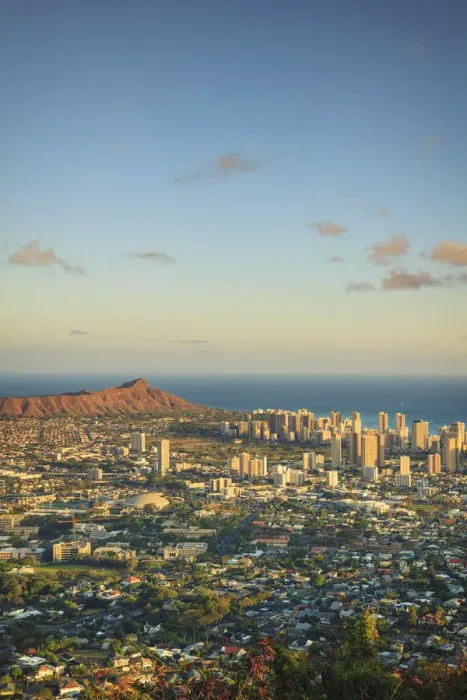 Framed Print : USA, Hawaii, Oahu, Honolulu Skyline and Diamond Head Crater, from Puu Ualakaa State Park Framed Print : USA, Hawaii, Oahu, Honolulu Skyline and Diamond Head Crater, from Puu Ualakaa State Park