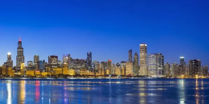 Framed Print : USA, Illinois, Chicago. The City Skyline and a frozen Lake Michigan from near Framed Print : USA, Illinois, Chicago. The City Skyline and a frozen Lake Michigan from near
