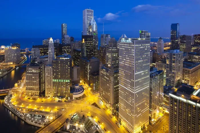 Framed Print : USA, Illinois, Chicago. Dusk view over the city Framed Print : USA, Illinois, Chicago. Dusk view over the city