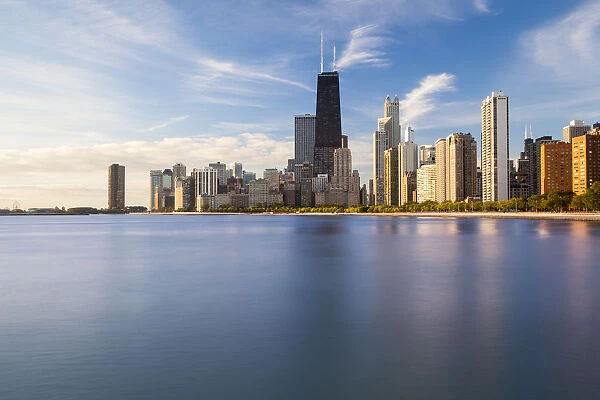 USA, Illinois, Chicago, The Hancock Tower and Downtown skyline from Lake Michigan