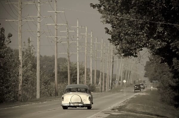 USA, Illinois, Route 66 at Godley, 1950s car