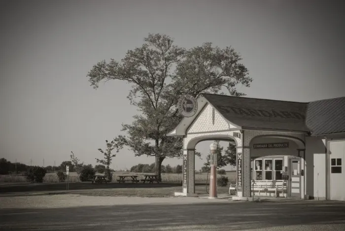 Framed Print : USA, Illinois, Route 66, Odell, 1932 Standard Oil Gas Station Framed Print : USA, Illinois, Route 66, Odell, 1932 Standard Oil Gas Station