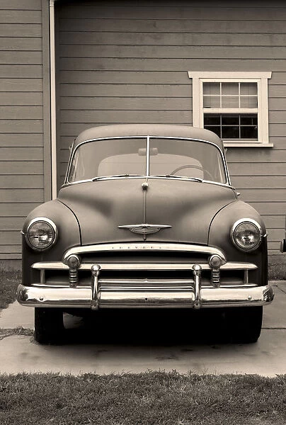 USA, Kansas, Classic Early 1950s Chevrolet, House, Drive Way
