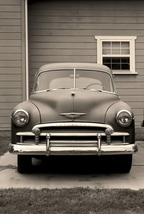 Framed Print : USA, Kansas, Classic Early 1950s Chevrolet, House, Drive Way