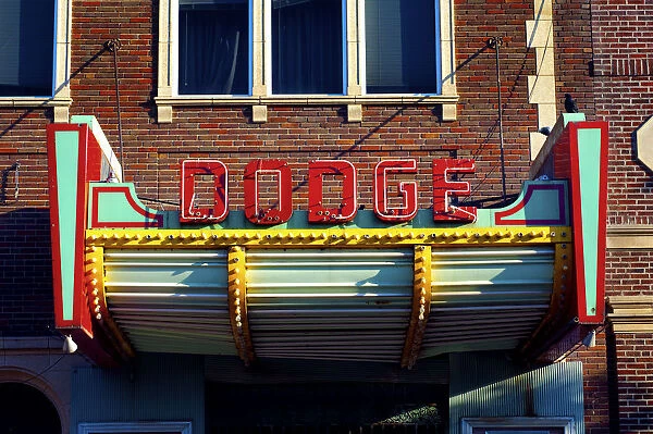 USA, Kansas, Dodge City, Dodge Theater Marquee, Historic District