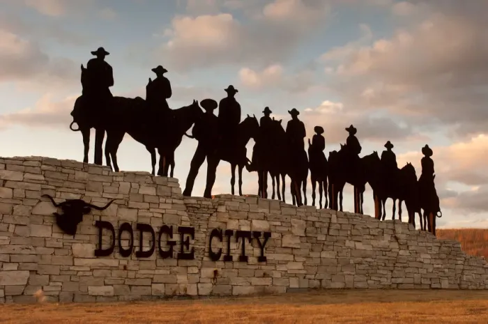 Framed Print : USA, Kansas, Dodge City, Silhouetted Ghost Riders Welcoming Sign, Metal Art Work Framed Print : USA, Kansas, Dodge City, Silhouetted Ghost Riders Welcoming Sign, Metal Art Work